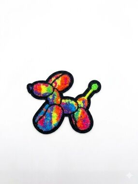 Chenille Rainbow Balloon Dog Iron-On Patch 2.5x3”